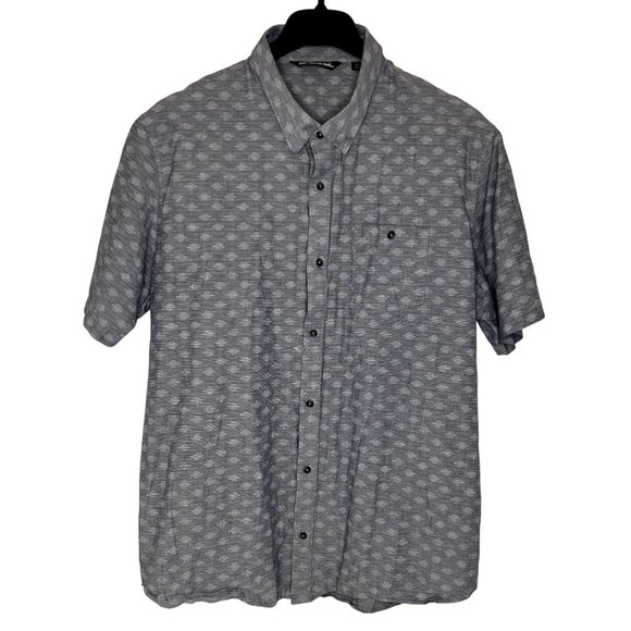 Travis Mathew Men's 2XL Gray Diamond Pattern Button Up Short Sleeve Shirt - Picture 1 of 7